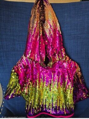 Weissman Multi-Color Sequin Cropped Hoodie — Pink, Gold, Purple XS/S